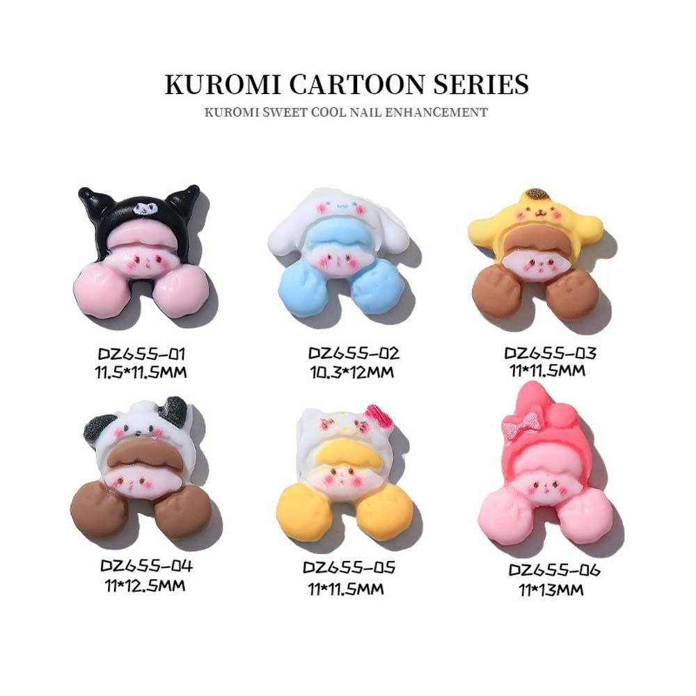AUGUSTINA Agustinina Hiasan Kuku Kitty Cat Resin Kuromi Manicure Melody Perhiasan Kuku Kartun Untuk Wanita