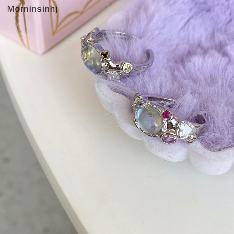 Mornin Vintage Moonstone Rings Zircon Pink Diamond Open Adjustable Finger Rings Perhiasan Fashion Perhiasan Aesthetic Untuk Hadiah Ulang Tahun id