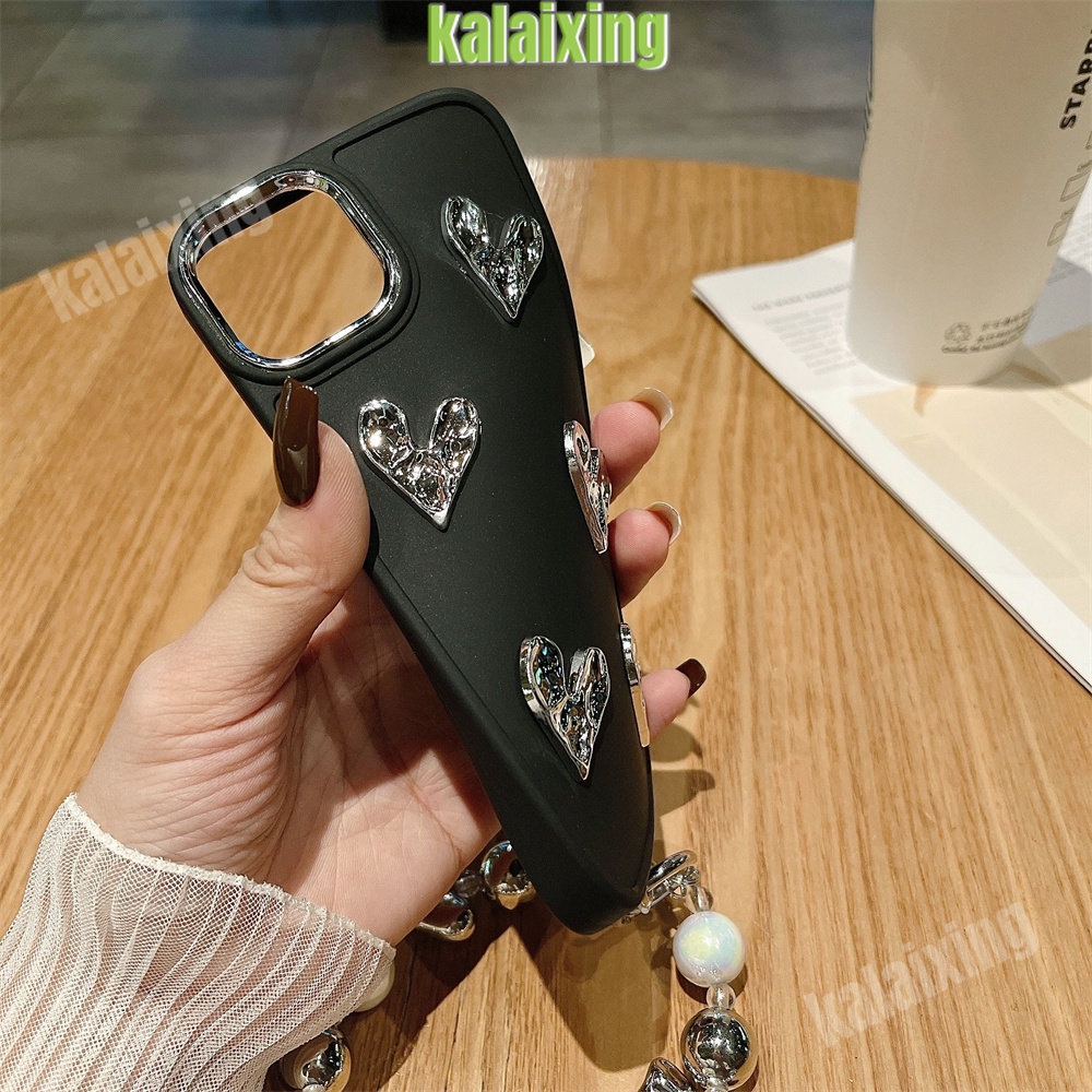 Casing Ponsel Tpu Lembut Tekstur Hati 3D Modis Untuk iPhone 14 Pro 14 Pro Max 11 Pro Max12 13 Pro Max Xs Max 7 /8Plus Gelang Dengan Manik-Manik Penutup Belakang