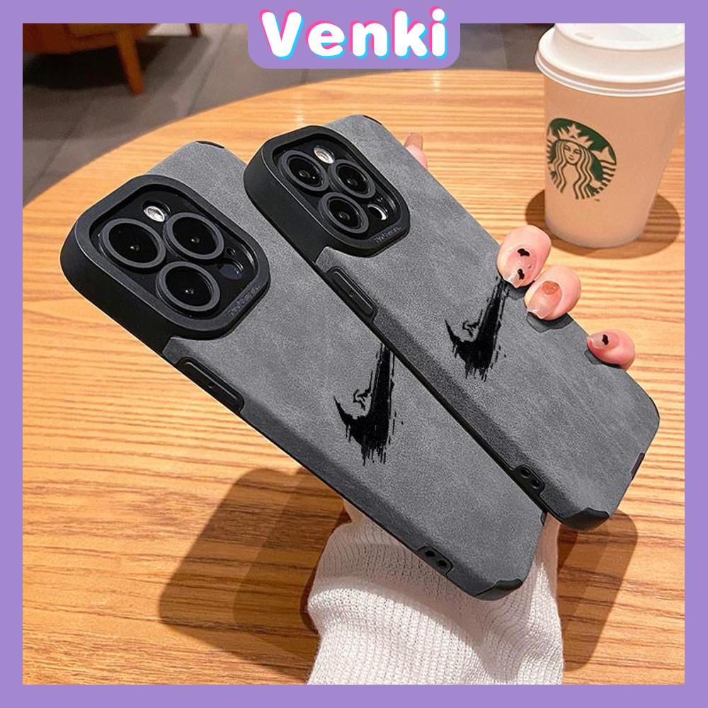 VENKI - Untuk iPhone 11 Case Kulit Sekolah Dasar Suede Case Lembut Tahan Guncangan Ponsel Case Kamera Sederhana Creative Hook Kompatibel dengan iPhone 14 13 Pro max 12 Pro max xr xs 7 8Plus