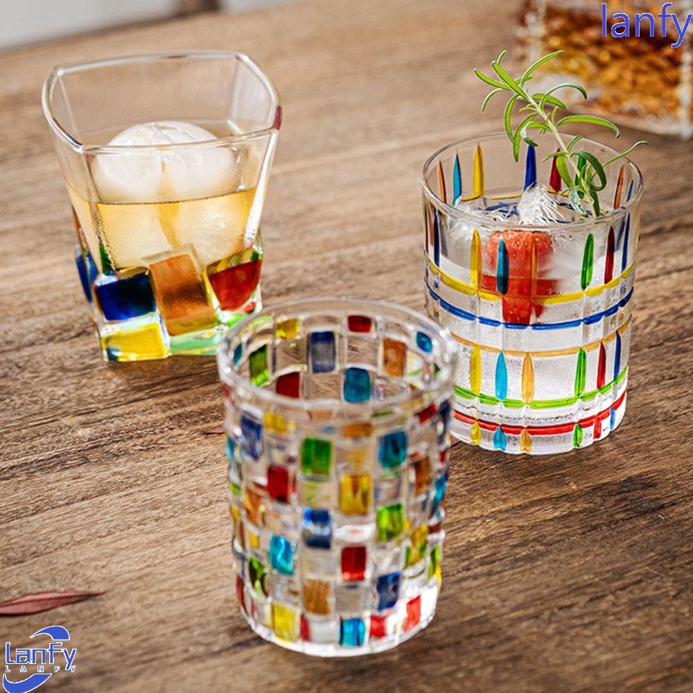 Lanfy Gelas Whiskey Scotch Colorful Painting Whiskey Drinking Glass Cup