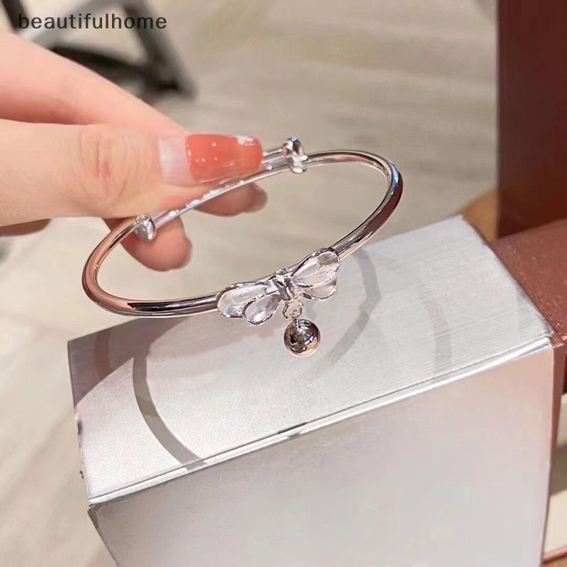 {beautifulhome} Perak Busur Lonceng Wanita Elegan Bangle Perhiasan Rumbai Ikatan Simpul Lonceng Pesona Gelang Bangle Lucu Aksesoris Perhiasan Pesta Pernikahan Hadiah.