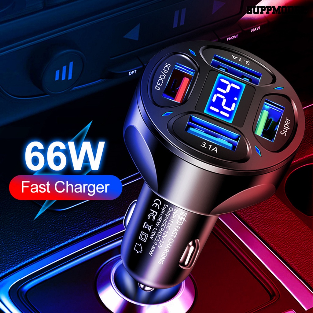 [SM] Car Charger Digital Display 12-32V SCP/QC3.0 Quick Charge 66W Universal 4port Mobil USB Charger Adapter Perlengkapan Kendaraan