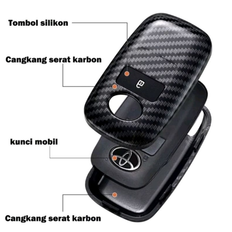 Casing Kunci Remote Mobil Carbon Fiber/Casing Kunci Motif Carbon/Toyota RAIZE/ROCKY/AVANZA New 2022/Xenia New 2022/Veloz 2022/Key Case Sarung Remote/Casing Kunci Motif Carbon/ABS Carbon Fiber