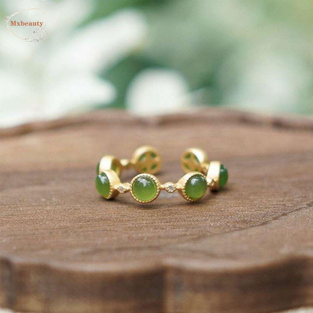 Mxbeauty Wanita Cincin Trendi Adjustable Terbuka Rings Niche Desain Imitasi Hetian Giok Berlapis Emas Perhiasan Fashion