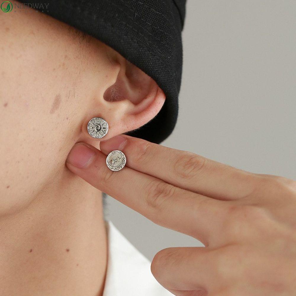 Needway Stud Earrings Tren Kreatif Bulan Matahari Okultasi Gaya Korea Anting Tindik