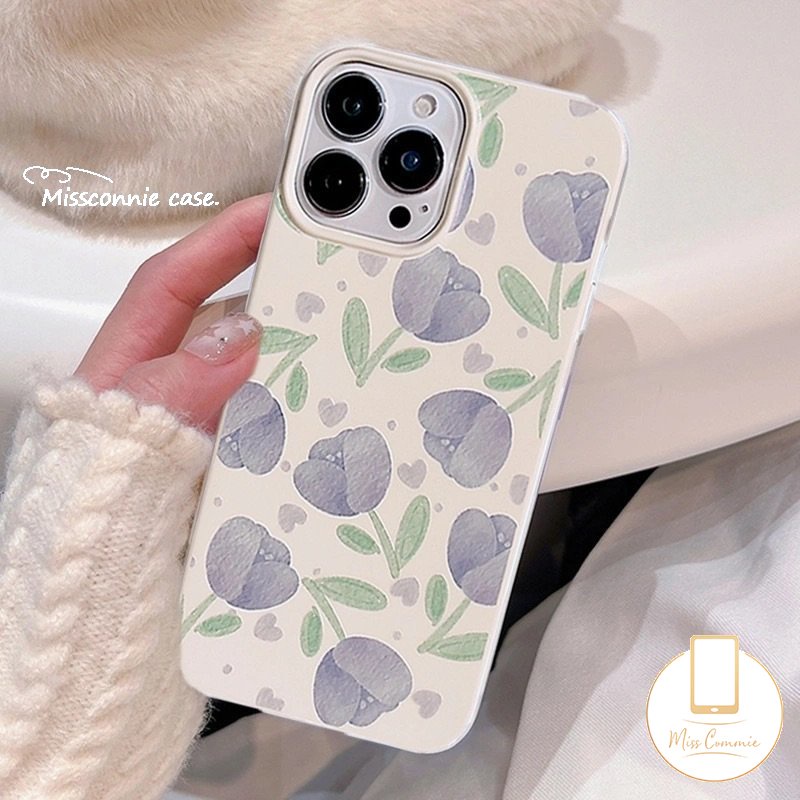 Ins Fashion Gaya Korea Glossy Phone Case Kompatibel Untuk IPhone 7Plus XR 11 14 13 12 Pro Max X XS Max7 8 Plus Se2020Musim Panas Lukisan Minyak Tulip Halus Shockproof Soft Cover