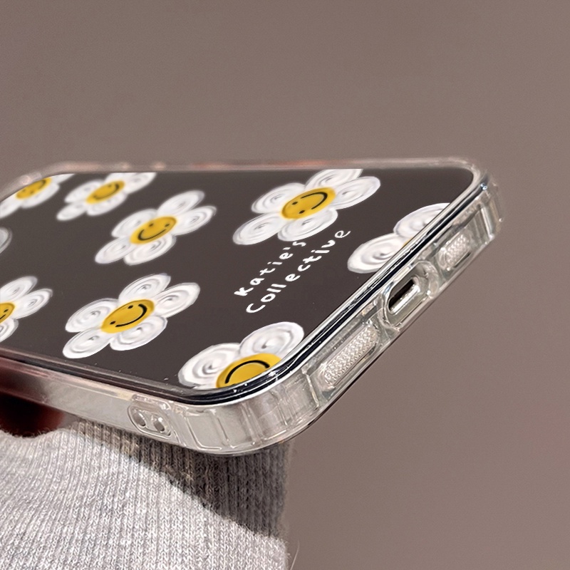 IPHONE Tulis Emoji Flower Mirror Phone Case Kompatibel Untuk Iphone11 12 13 14 12Pro 13Pro 14Pro Pro Max XR X XS Max Electroplating Tombol Perlindungan Mirror Cover