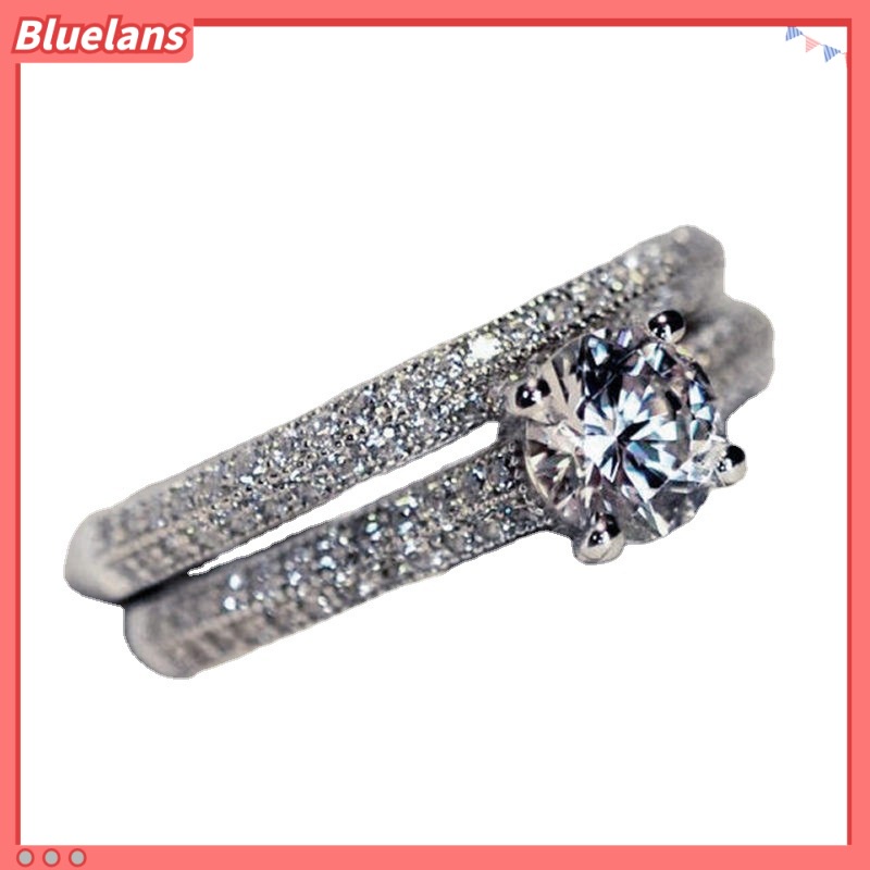 [BLS] Micro-hias Set Cincin Simulasi Zirkon Cincin Lamaran Eropa Dan Amerika Fashion Engagement Banquet Ring