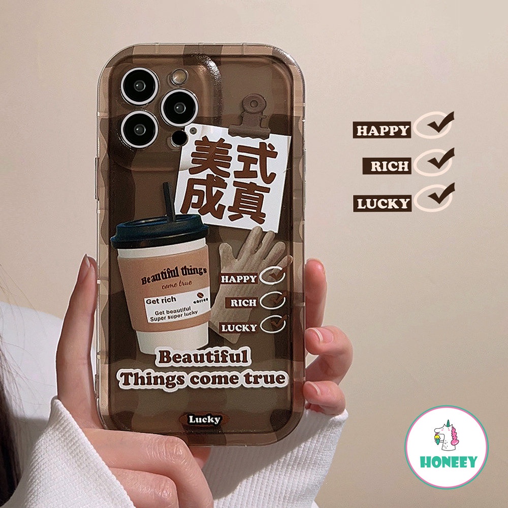 Korea INS Coffee Transparan Phone Case Kompatibel Untuk iPhone 14 Pro Max Case iPhone 11 12 13promax 14plus Fashion Air Cushion Shockproof Back Cover