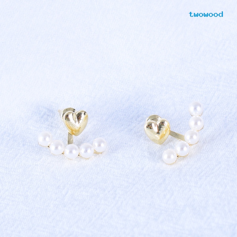 Twowood Sepasang Anting Mutiara Dengan Cinta Hati Trendi Mewah Ringan Anting high-end Anting Temperamen Unik Untuk Wanita