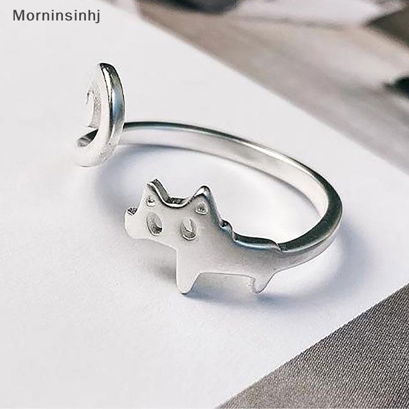 Mornin Cincin Jari Kucing Lucu Warna Silver Pembukaan Cincin Adjustable Untuk Wanita Gadis Ins Gaya Kesederhanaan Kepribadian Perhiasan Pesona Hadiah id