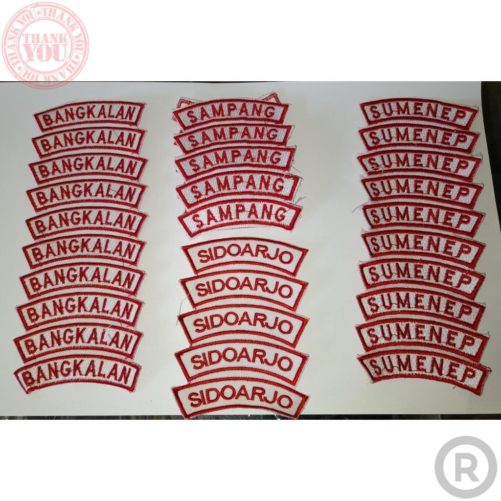 Bordir TOSERBA_EMAK - Atribut Badge Bet bordir NAMA KOTA SURABAYA dipasang di lengan baju seragam Te