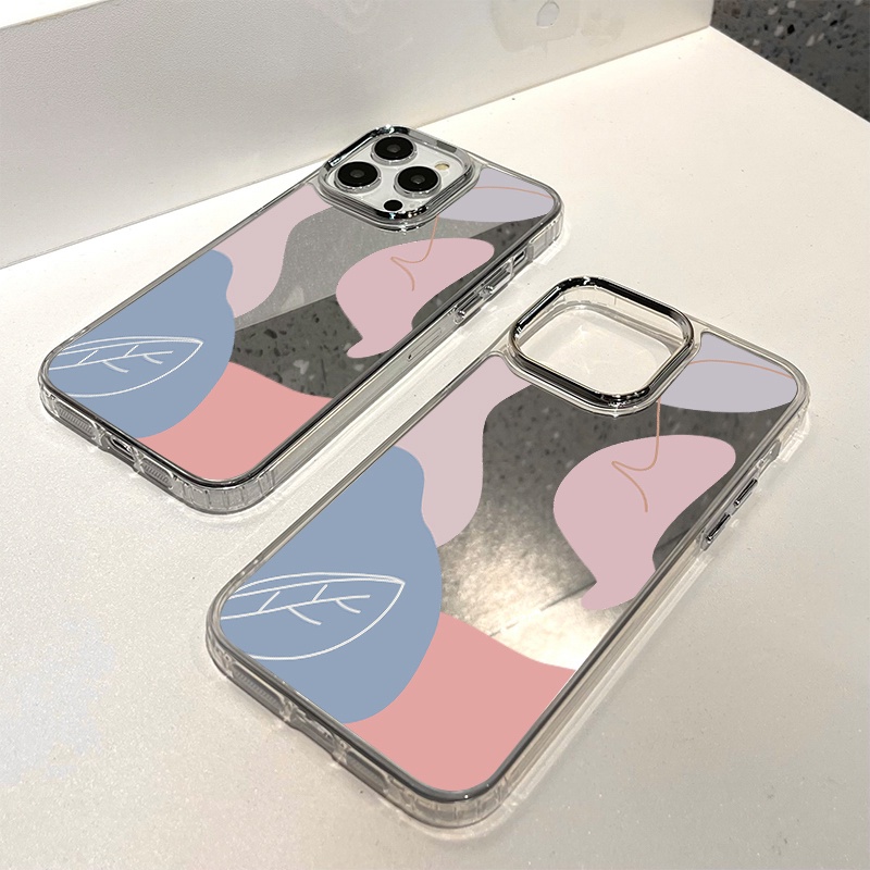 IPHONE Cairan Graffiti Mirror Phone Case Kompatibel Untuk Iphone11 12 13 14 12Pro 13Pro 14Pro Pro Max XR X XS Max Electroplating Tombol Perlindungan Mirror Cover