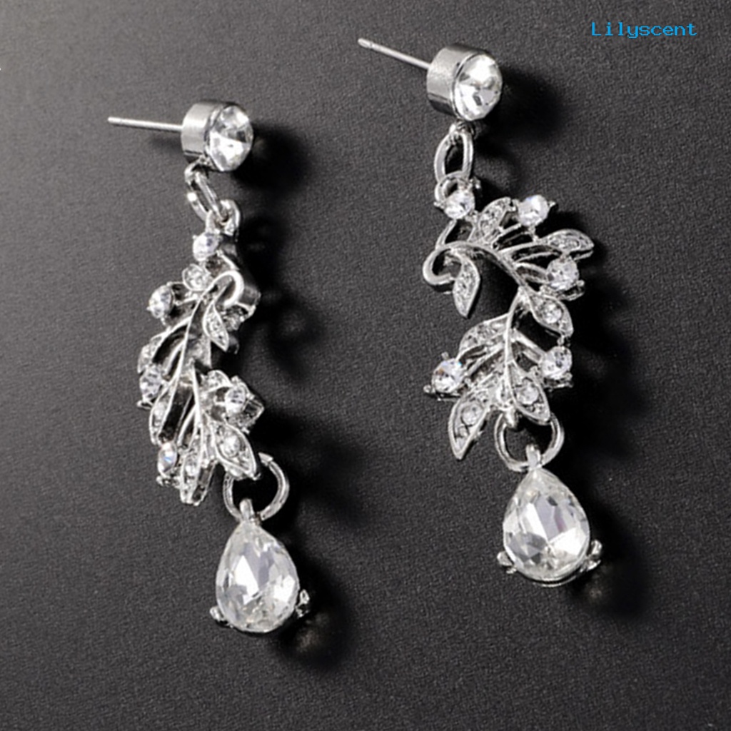 [LS]1 Set Kalung Anting Pengantin Daun Perhiasan Berlian Imitasi Adjustable Set Perhiasan Ringan Untuk Pernikahan