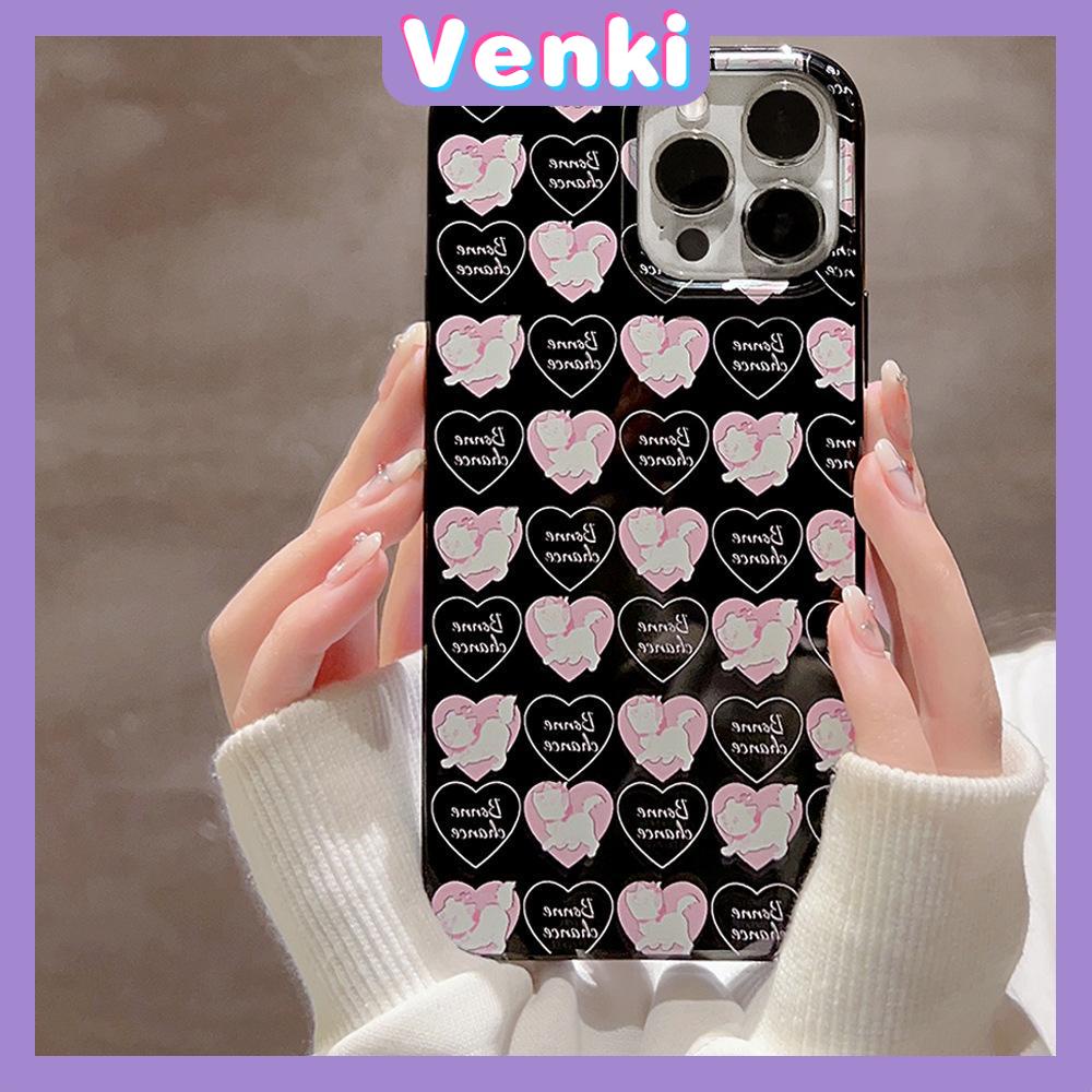 VENKI - Untuk iPhone 11 iPhone Case Hitam Glossy TPU Soft Shell Shockproof Protection Camera Simple Love Kitten Kompatibel dengan iPhone 14 13 Pro max 12 Pro Max xr xs max 7 8Plus