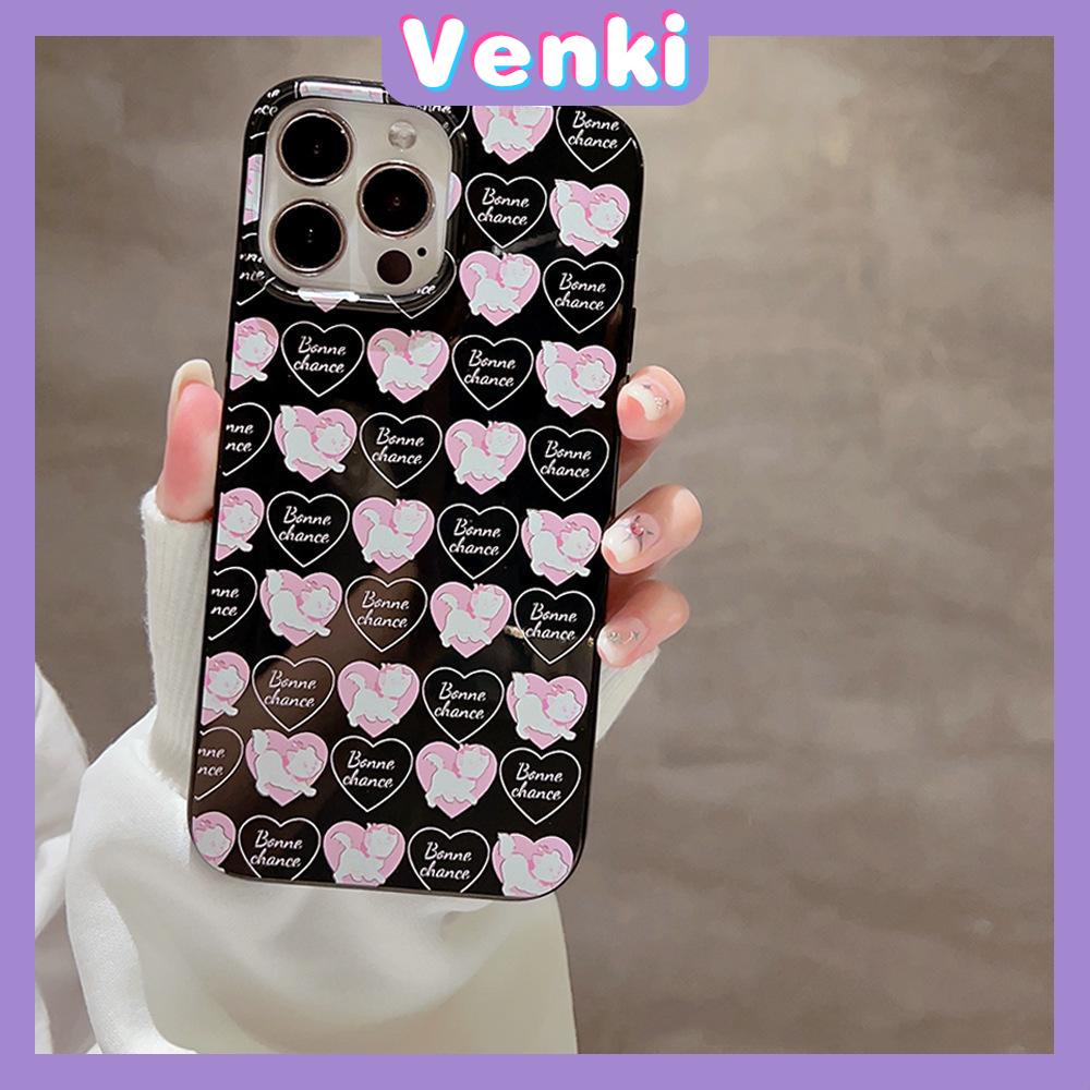 VENKI - Untuk iPhone 11 iPhone Case Hitam Glossy TPU Soft Shell Shockproof Protection Camera Simple Love Kitten Kompatibel dengan iPhone 14 13 Pro max 12 Pro Max xr xs max 7 8Plus