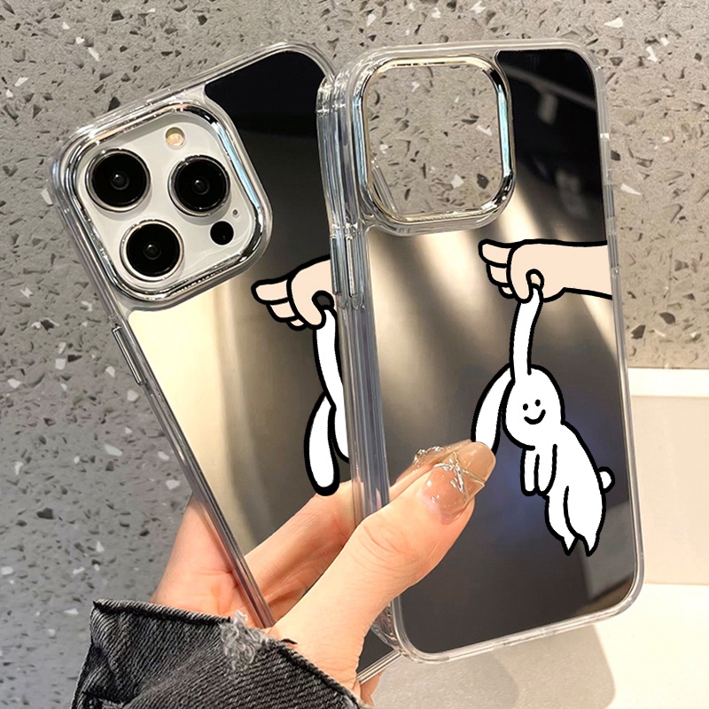 IPHONE Casing Ponsel Cermin Kelinci Telinga Panjang Kompatibel Untuk Iphone11 12 13 14 12Pro 13Pro 14Pro Pro Max XR X XS Max Electroplating Tombol Perlindungan Mirror Cover