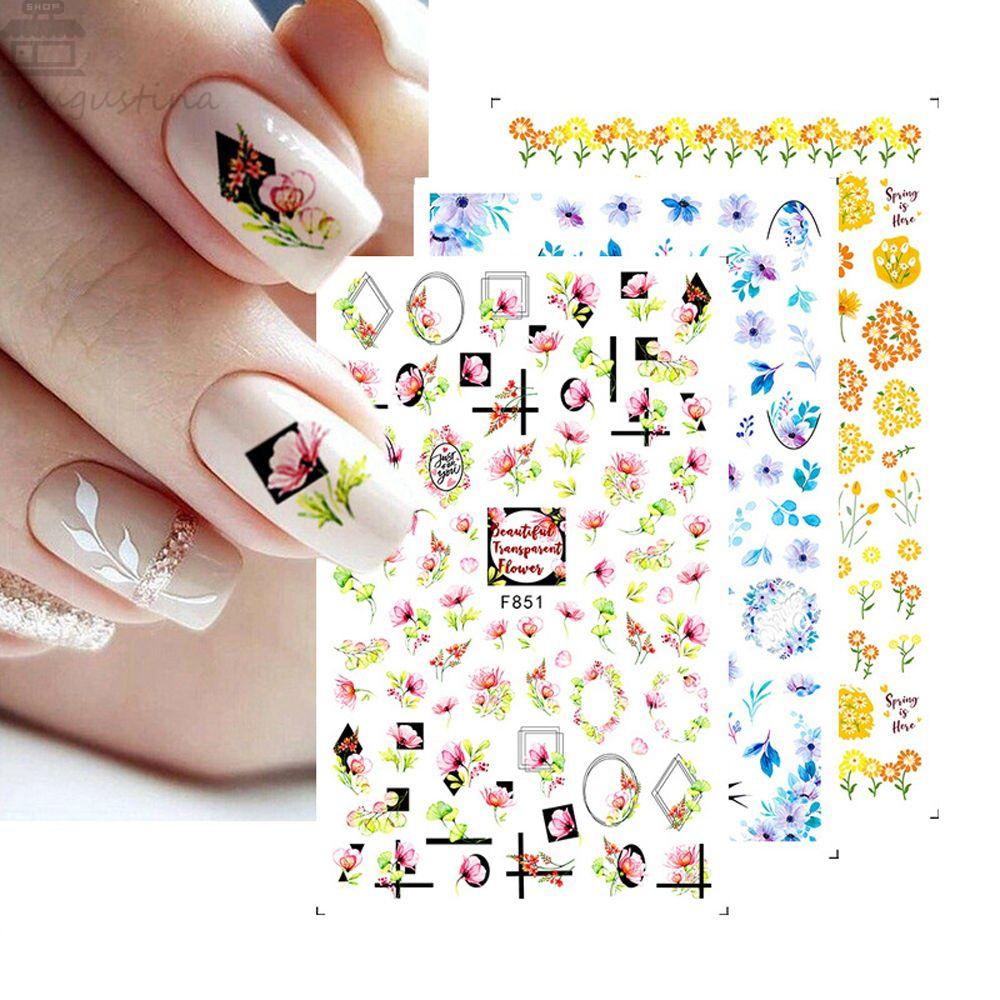 AUGUSTINA Agustin 3D Stiker Nail Art Elegan Fashion Bunga Wanita Dekorasi Nail Art Mawar Daisy Valentines DIY Manicure Accesorios