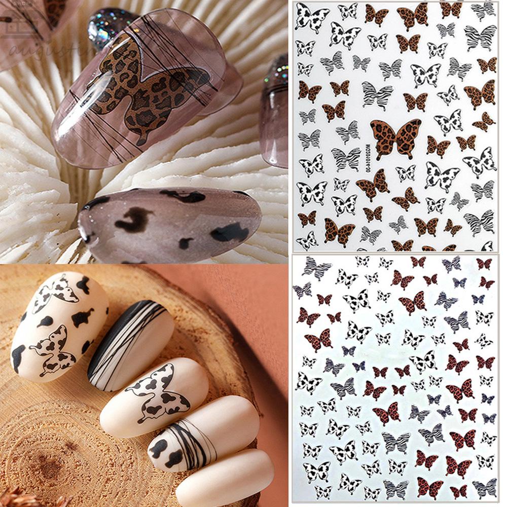 AUGUSTINA Agustin 3D Stiker Nail Art Wanita Gadis Desain Kuku Seri Hitam Perekat Decal