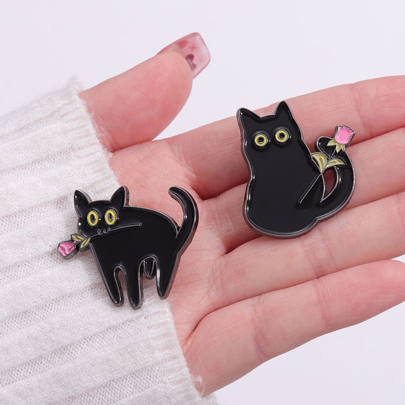 2-7pcs/set Hitam Lucu Kucing Enamel Bros Lucu Tanaman Kucing Enamel Pin Ransel Lencana Hadiah Untuk Teman