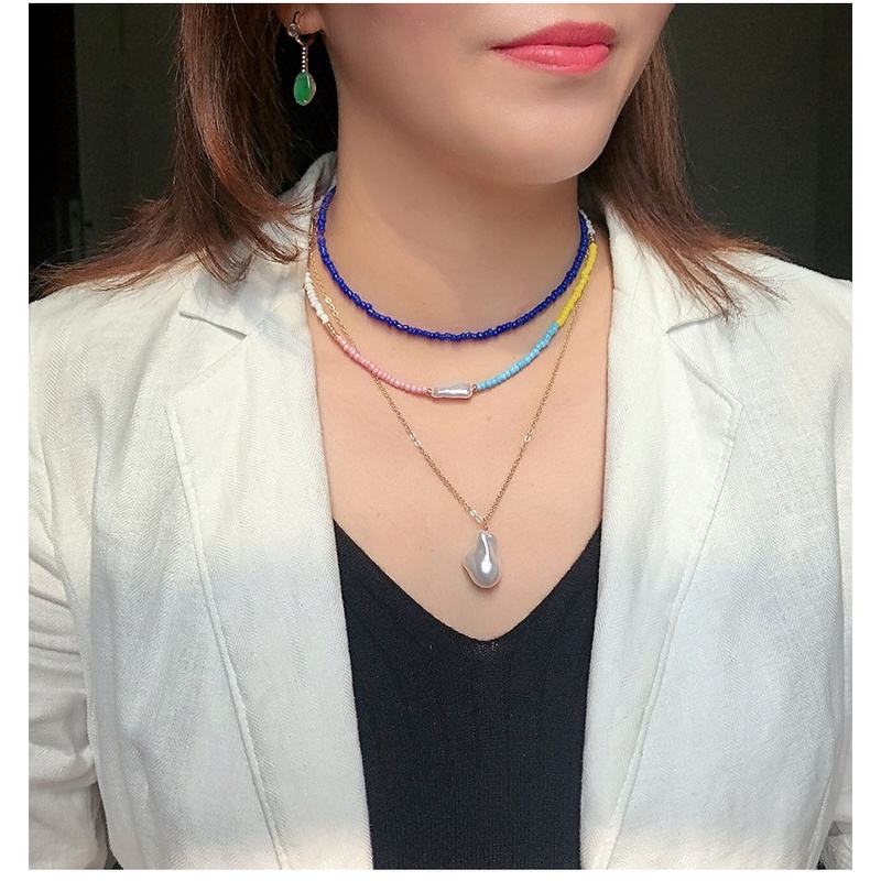 Baru Kalung choke Fashion Bohemian Kalung Leher Pendek Kalung Buatan Tangan Manik-Manik Warna-Warni Kalung Manik Padi