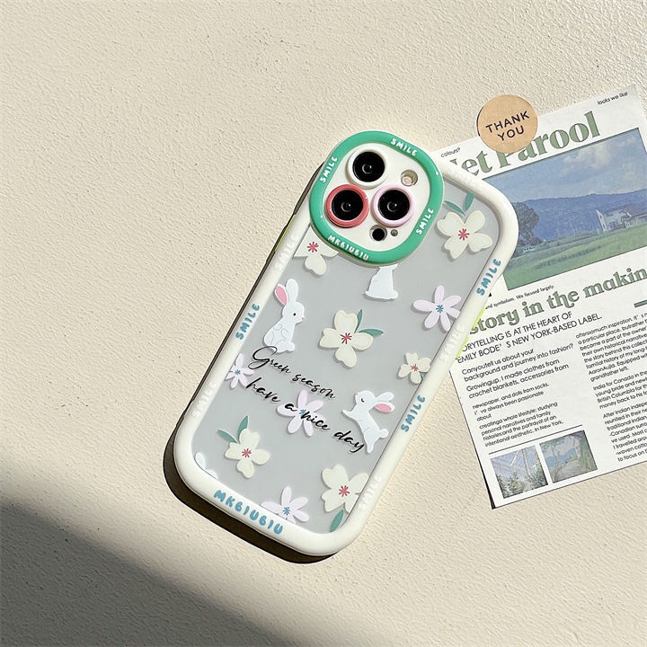 IPHONE Casing Ponsel Desain Kelinci Cream Puff Bunga Putih Lucu Kompatibel Dengan Iphone12 13 14 11 Pro Max Nnbg