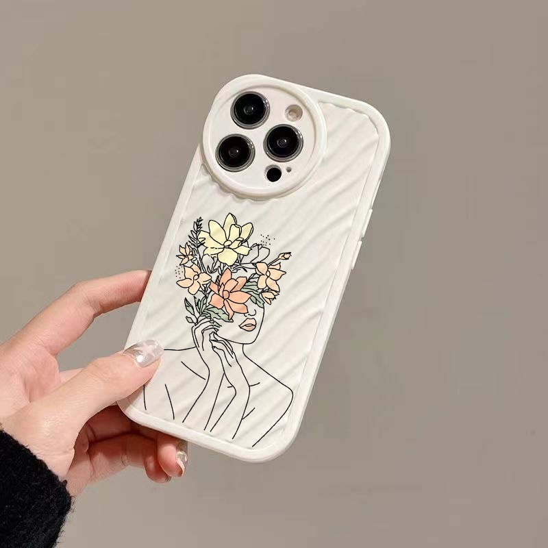 IPHONE Art Flower Girl Water Ripple Phone Case Kompatibel Untuk Iphone11 13 12 14 Pro Max14 Plus XR X XS MAX 7Plus 8Plus 7 8 SE 2020 2022 Sarung Tahan Guncangan