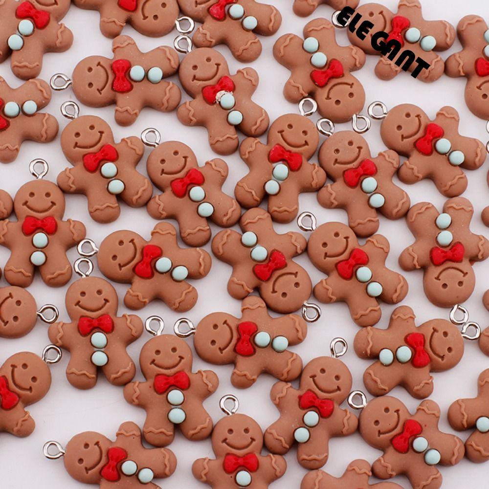 【 ELEGANT 】 10 Pcs Gingerbread Man Pendant Cute Kawaii Anak Hadiah Perhiasan Liontin Kunci Cincin Gantung Untuk Membuat Perhiasan Perlengkapan Natal Christmas Key Chain DIY Jewelry