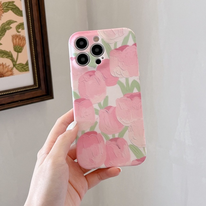 Fashion Full Tulip Soft TPU Case iP iPhone 6 6S 7 8 14 + Plus SE 2020 2022 X XR XS Max 11 12 13 Pro Max FTD Girl Woman Casing Apple