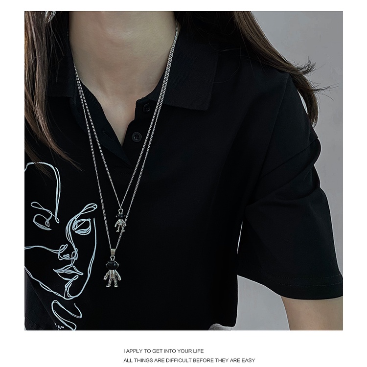 Ins Style Spaceman Pendant Kalung Perempuan Tuku Astronot Keren Hip Hop Disc Unik All-Match Liontin Sweatshirt Rantai