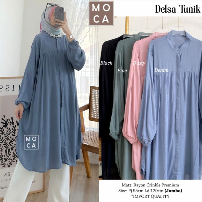 DELSA TUNIK Jumbo ORI MOCA | Ld120 Rayon Crinkle Premium