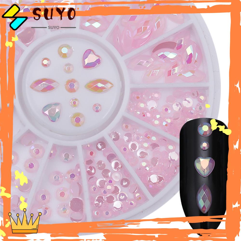 SUYO Nail Art Berlian Imitasi Ukuran Campur Memanjang Tetesan Air Manicure Decor