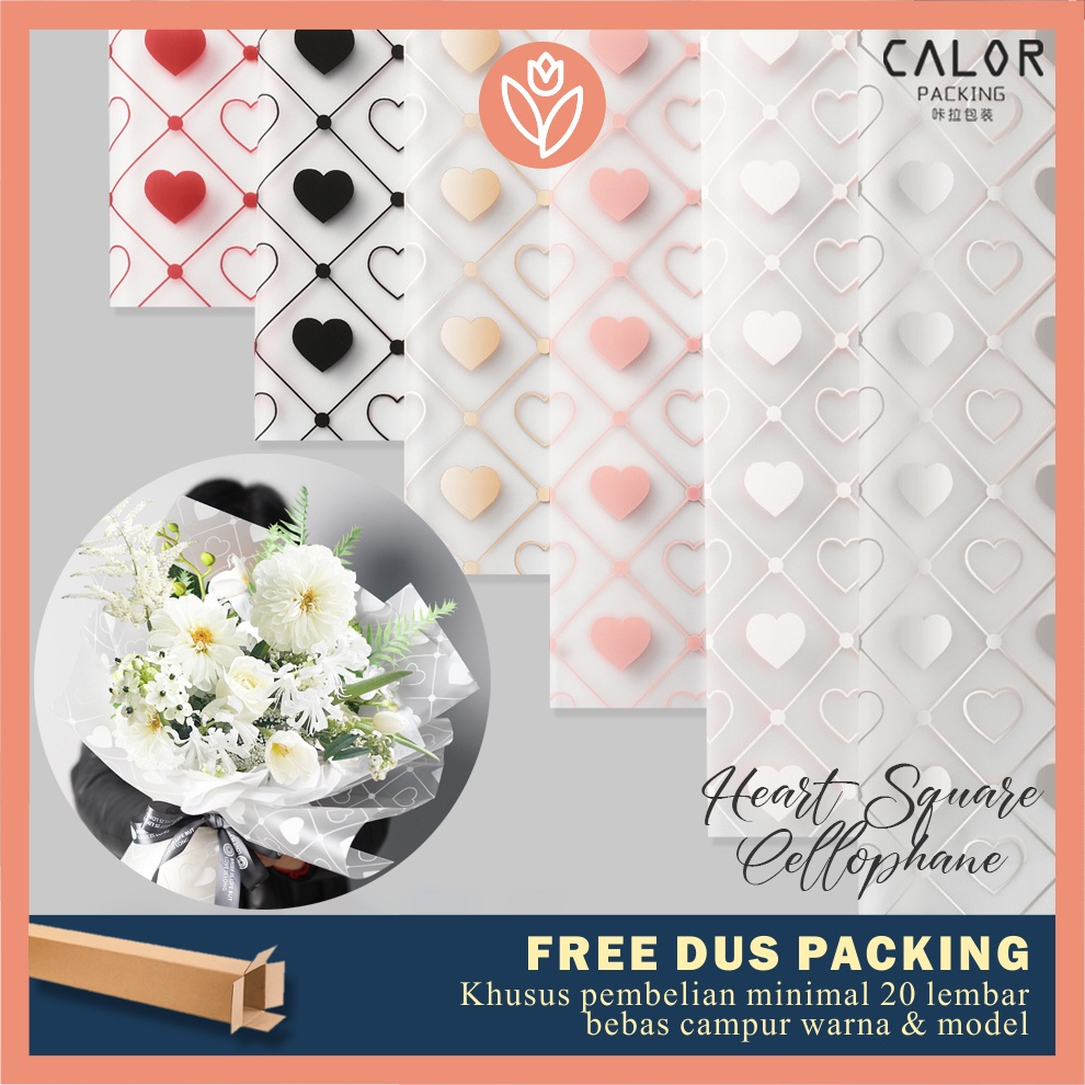 

TULIP PAPERIE ❤ KERTAS BUKET BUNGA HEART SQUARE DOFF TRANSPARENT FLOWER WRAPPING MOTIF HATI KOTAK KOTAK CATUR