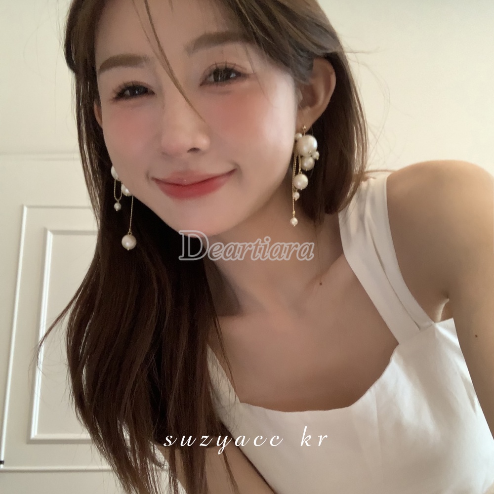 Mode Romantis Mutiara String Earrings Desain Rasa Anting Baru Kapas Pearl Earrings Jarum Perak