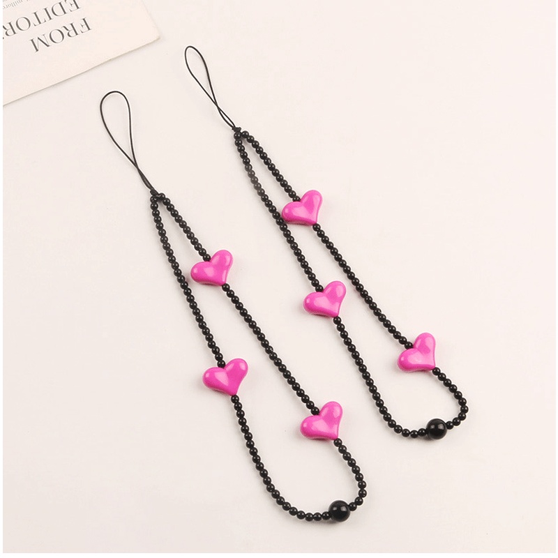 3d Rose Red Love Heart Dengan Manik-Manik Padi Hitam Rantai Anti Hilang Universal Phone Strap Untuk iPhone Untuk Samsung Untuk OPPO Untuk VIVO Untuk Huawei Untuk Redmi Untuk Xiaomi Case Cover Pelindung