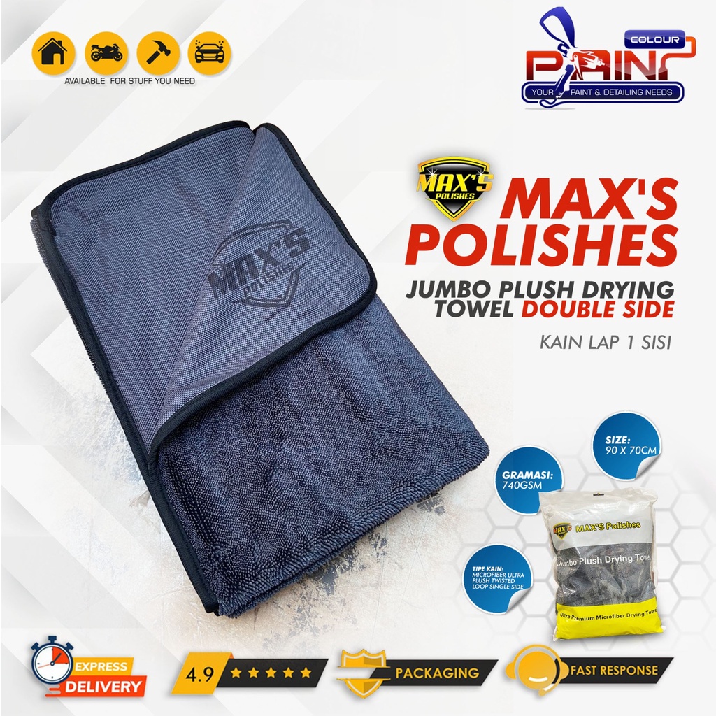 MAX'S Polishes Drying Towel SINGLE SIDE 740GSM - Lap Microfiber JUMBO