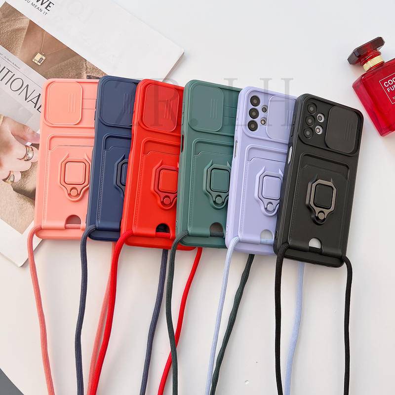 Crossbody Kalung Cord Lanyard Dompet Kartu Case Untuk Samsung Galaxy A10S A11 M11 A12 F12 A13 A04S A14 Ring Holder Stand Soft Cover