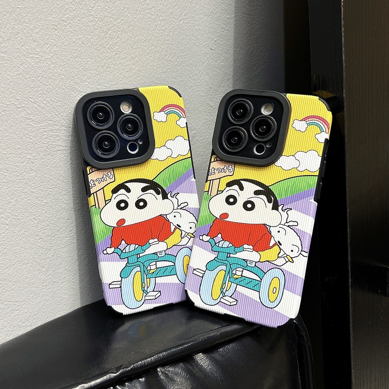 IPHONE Untuk Iphone14 13 12 11 Pro Max X XR XS Max7 8 Plus Kartun Lucu Crayon Shin-chan Tekstur Vertikal Kulit Pelindung Soft case