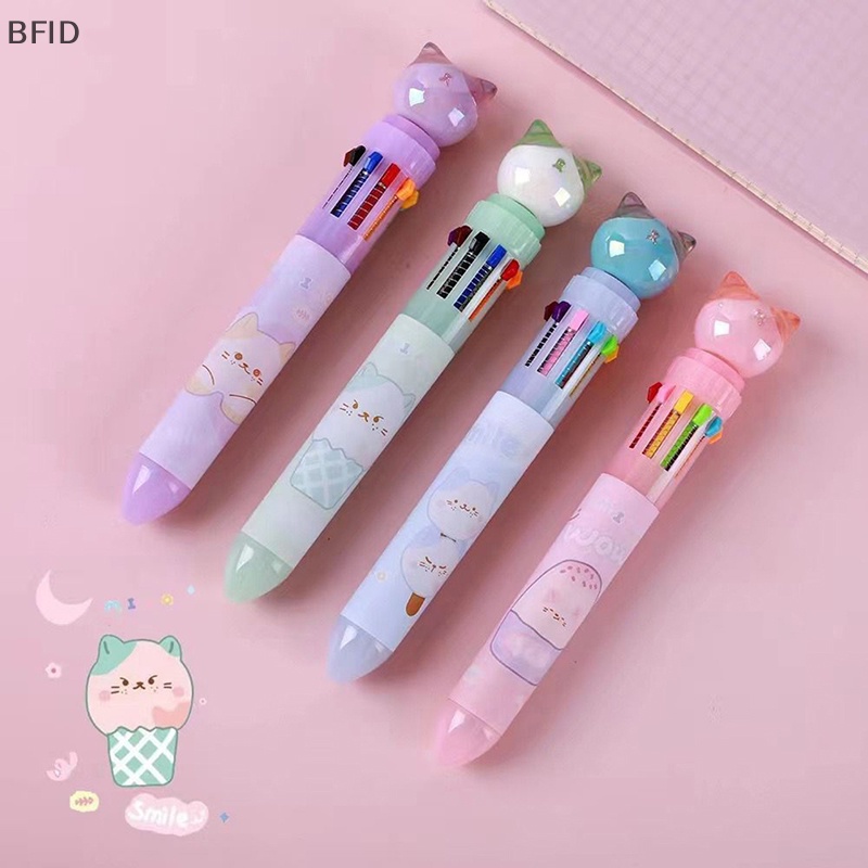 [BFID] 10warna Kawaii Cat Bolpoin Kreatif Kartun Ditarik Multicolor Bolpoin Mark Pen Sekolah Kantor Supply Hadiah Alat Tulis [ID]