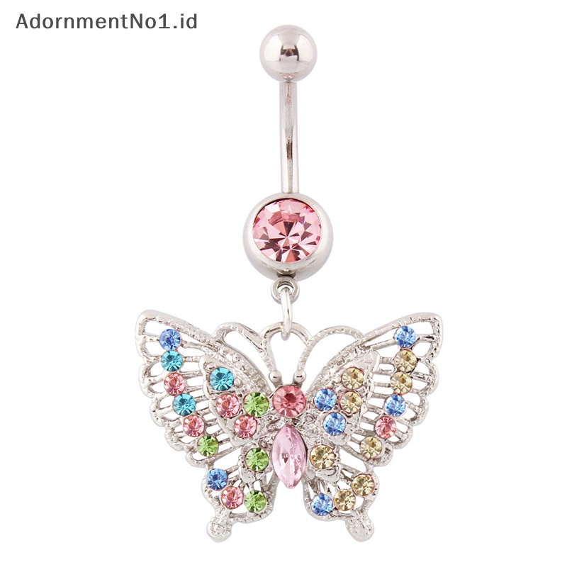 [AdornmentNo1] Colorful Butterfly Belly Navel Ring Stud cincin kancing perut Alloy liontin Belly Bar untuk wanita seksi perhiasan tubuh pusar