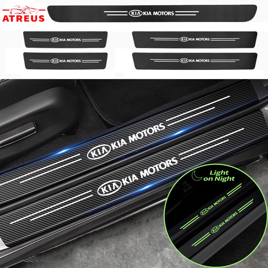 Luminous Stiker Pelindung Pintu Mobil KIA Anti Gores Threshold Strips Mobil Stiker Untuk KIA Sonet Sportage Sorento Rio Picanto Seltos Carens Grand Carnival Sedona