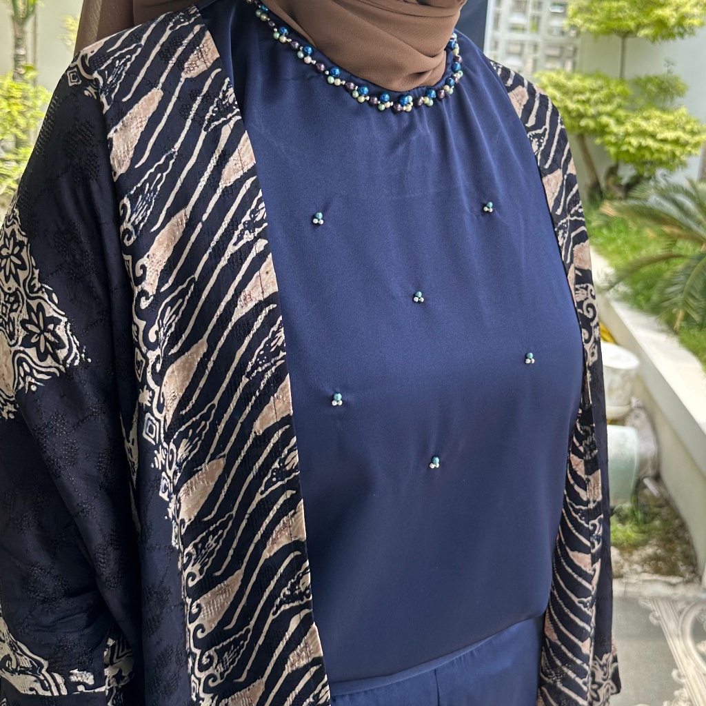 RANIA Set Outer Batik Viscose dan Inner &amp; Celana Satin Raya Collections Baju Edisi Lebaran