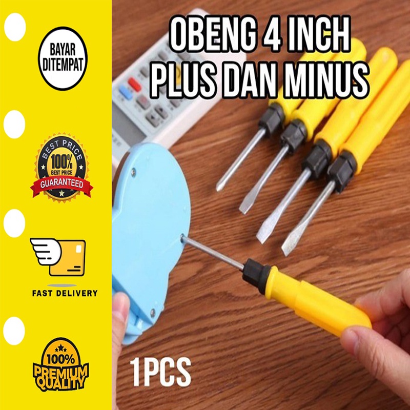 Obeng Plus Minus Mines min plus 4inch bolak balik + - Kuning Plastik