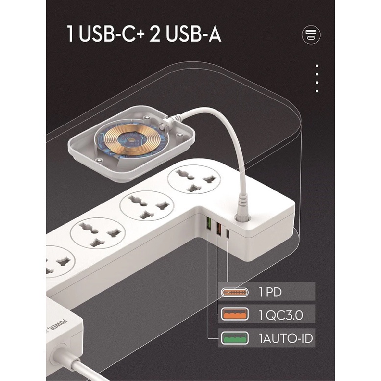 AKN88 - LDNIO SCW5354 - Management Power Strip Box - 15W Wireless Charging