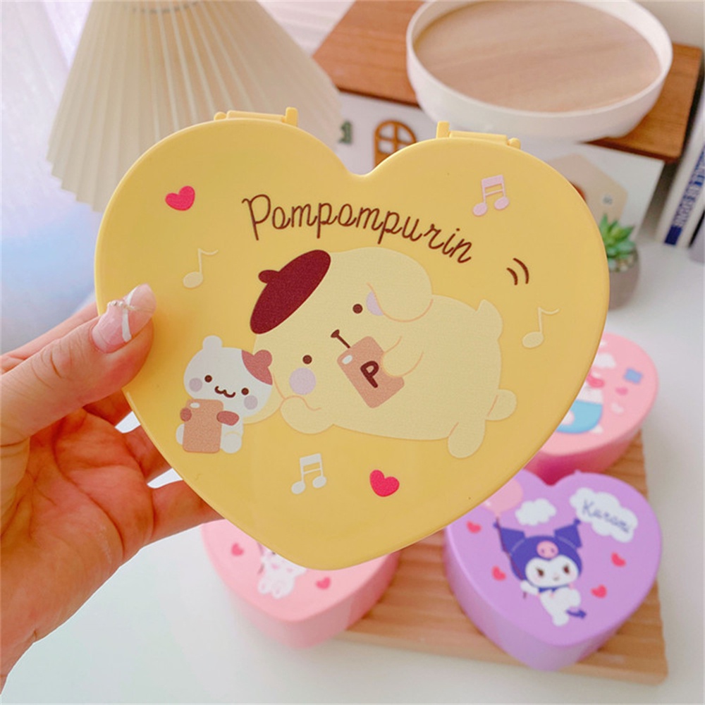 ღ Sanrio Kotak Perhiasan Berbentuk Hati Gadis Hati Kulomi Kotak Perhiasan Desktop Perhiasan Kalung Anting-Anting Double-layer Flip Finishing Groceries Box