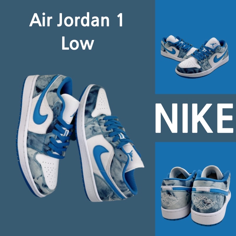 （Tembakan Nyata）Nike Air Jordan 1 Low Denim Blue 100% Asli Sepatu Sneakers Sepatu Lari Sepatu Nike