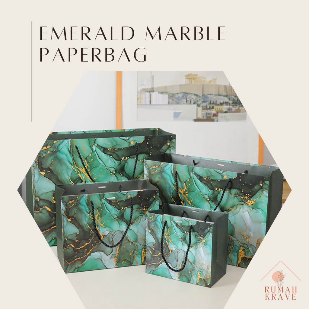 

RUMAH KRAVE - Emerald Marble Paperbag Hijau HItam Marmer Goodie Bag