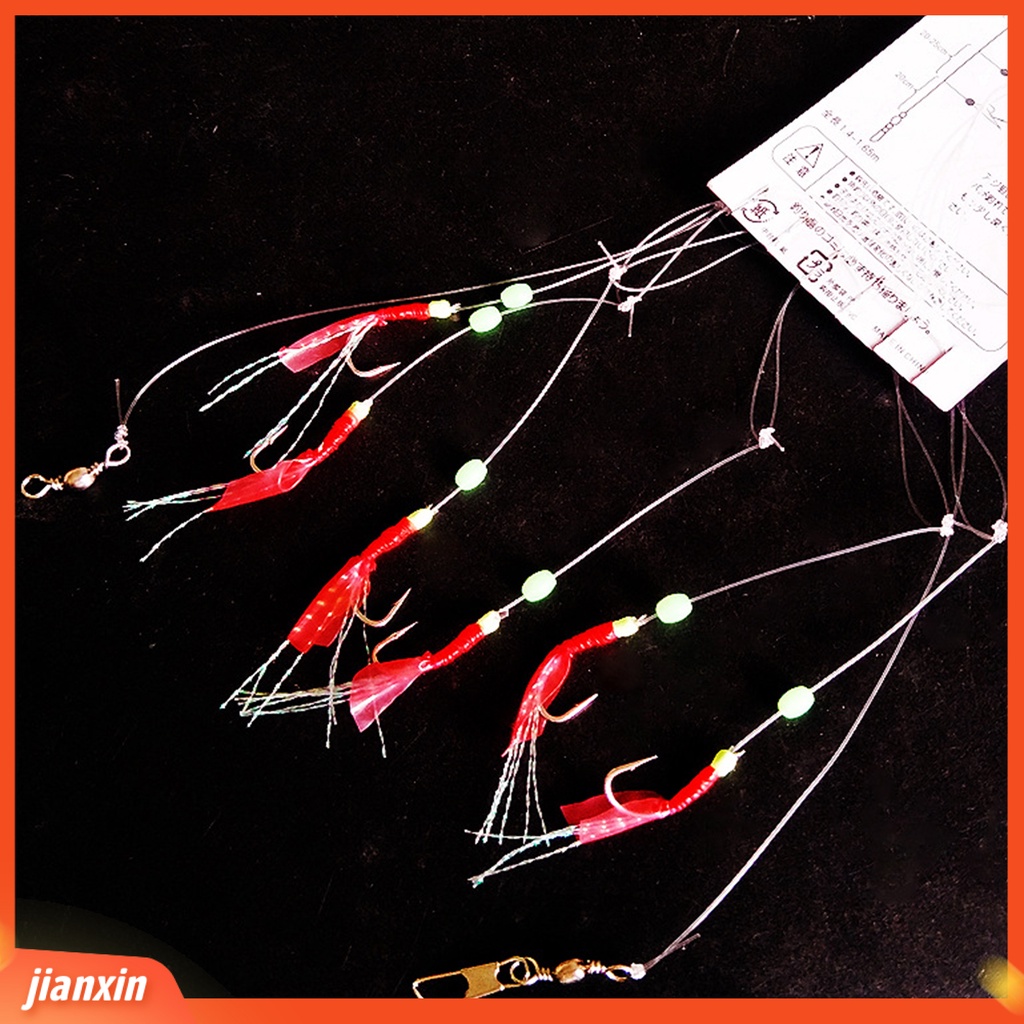 (In Stock) 6 Pcs Kekerasan Tinggi Kail Pancing Bercahaya Tahan Korosi Panjang Umur String Fishhook Angling Aksesoris
