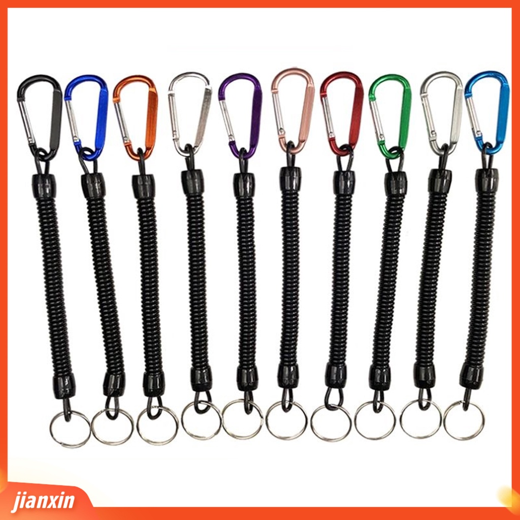 (In Stock) Anti Hilang Tali Ditarik Elastis Dengan Keyring Carabiner Multifungsi Anti-Pencurian TPU Diliuk Musim Semi Memancing Anti-lost Safety Lanyard Perlengkapan Luar Ruangan